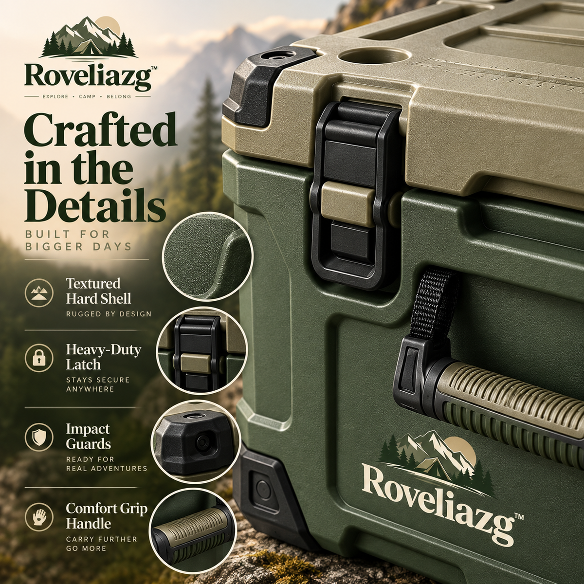 Roveliazg™ SummitVault Hard Camp Storage Box – Rugged Outdoor Gear Organizer with Secure Latches & Carry Handles