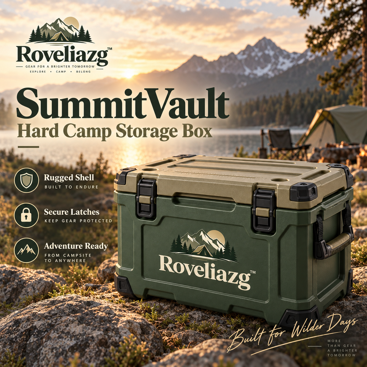 Roveliazg™ SummitVault Hard Camp Storage Box – Rugged Outdoor Gear Organizer with Secure Latches & Carry Handles