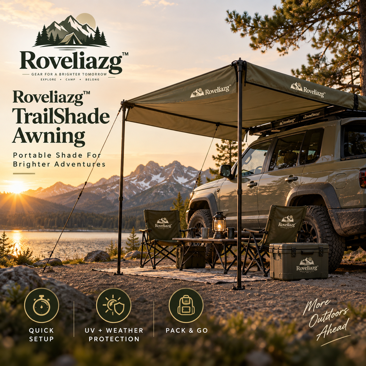 Roveliazg™ TrailShade Awning – Portable Vehicle Camping Canopy with UV Protection, Weather Shelter & Quick Setup