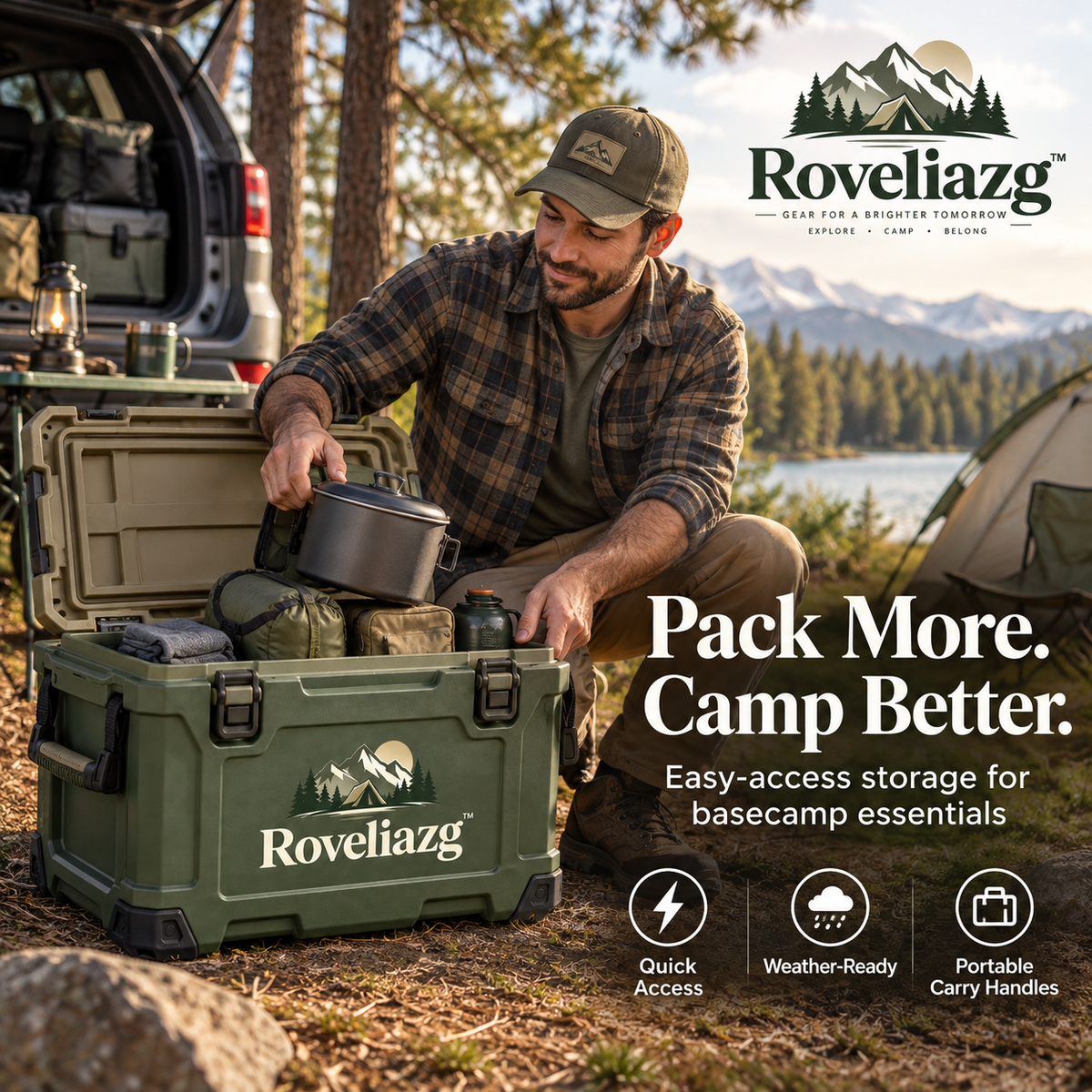 Roveliazg™ SummitVault Hard Camp Storage Box – Rugged Outdoor Gear Organizer with Secure Latches & Carry Handles