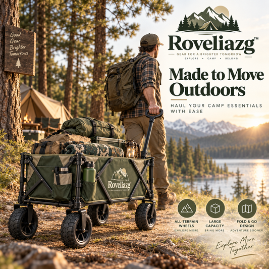 Roveliazg™ PineTrail Foldable Camping Wagon – All-Terrain Utility Cart with Large Storage Capacity & Quick-Fold Design