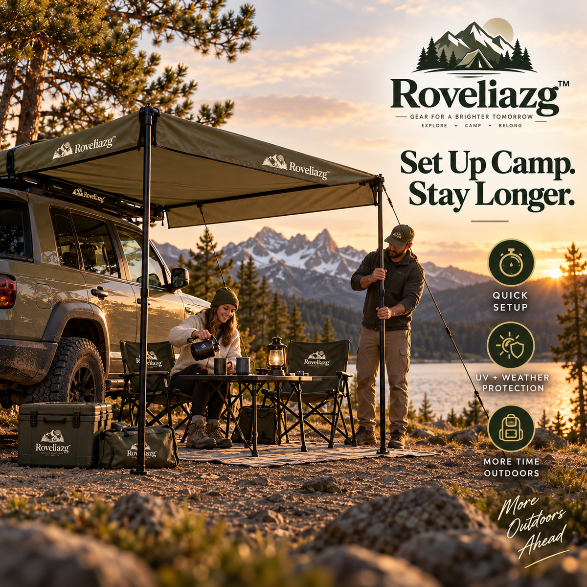 Roveliazg™ TrailShade Awning – Portable Vehicle Camping Canopy with UV Protection, Weather Shelter & Quick Setup