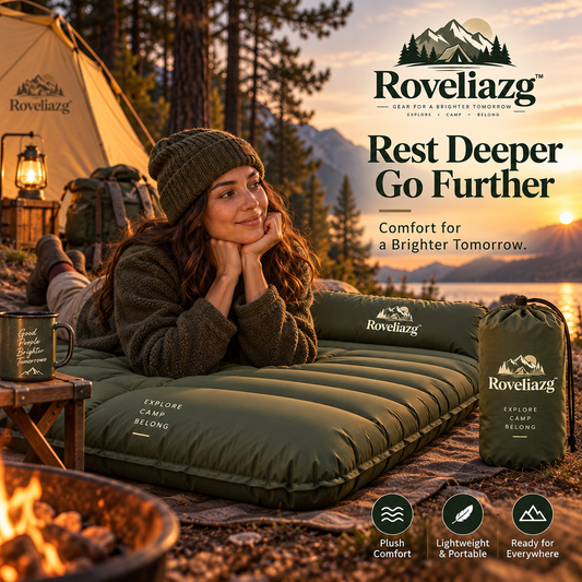 Roveliazg™ SummitNest Insulated Sleeping Pad – Ultralight Packable Camping Mat with Built-In Pillow