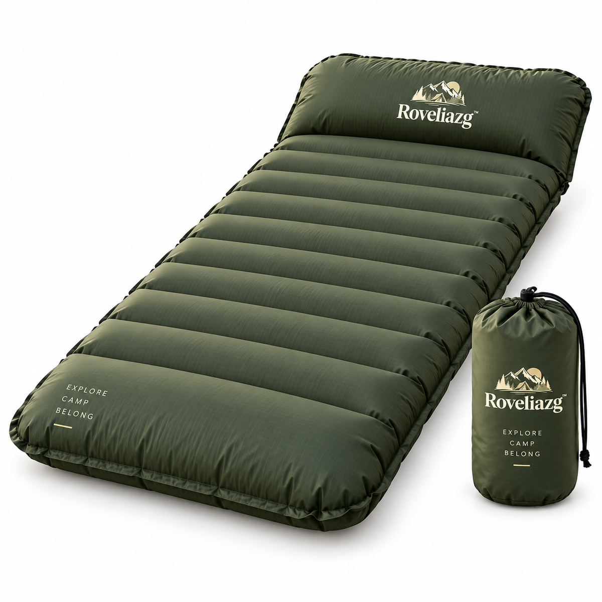 Roveliazg™ SummitNest Insulated Sleeping Pad – Ultralight Packable Camping Mat with Built-In Pillow