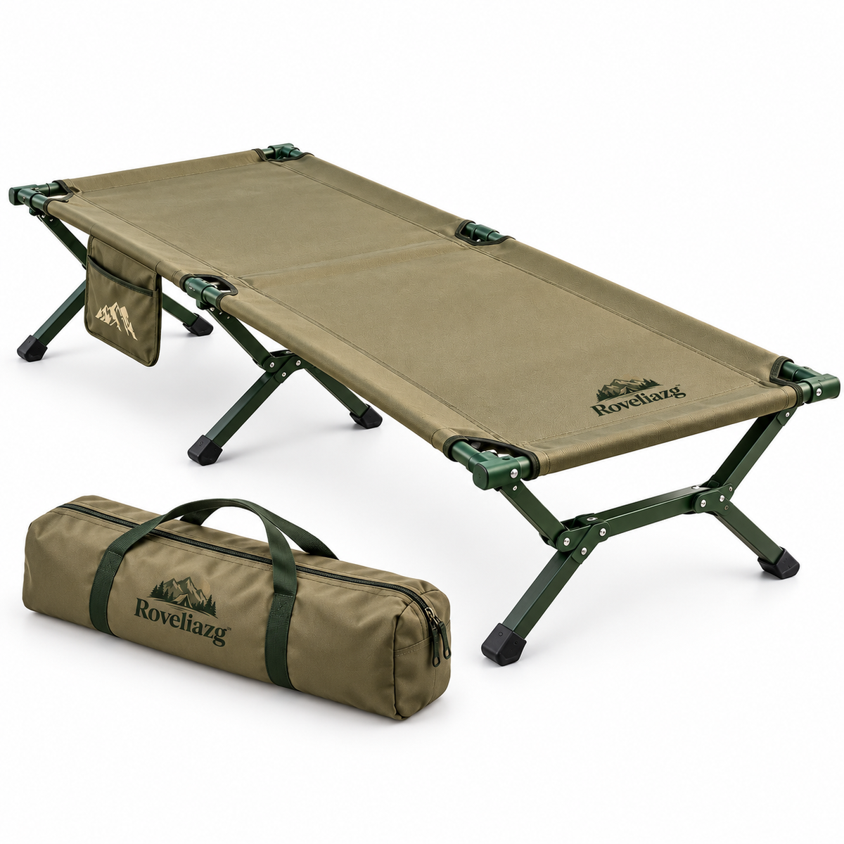 Roveliazg™ RidgeRest Foldable Camping Cot – Elevated Outdoor Sleeping Bed with Quick-Fold Steel Frame