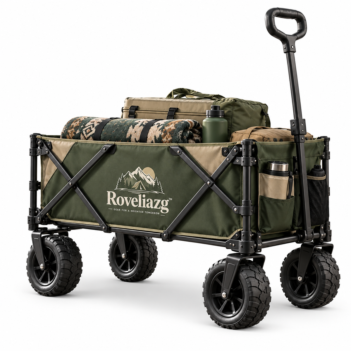 Roveliazg™ PineTrail Foldable Camping Wagon – All-Terrain Utility Cart with Large Storage Capacity & Quick-Fold Design