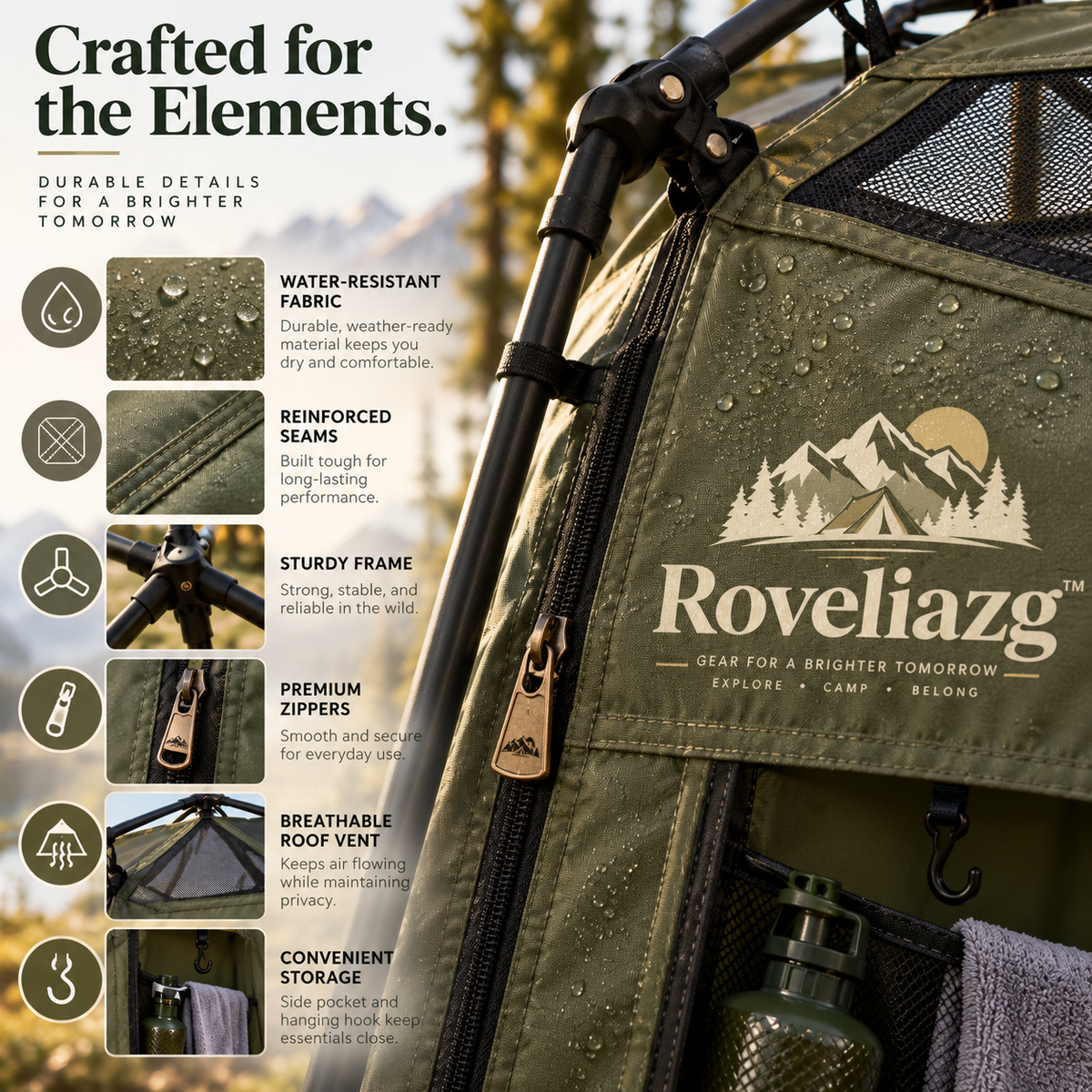 Roveliazg™ SummitHide Privacy Shelter – Portable Pop-Up Camping Shower & Changing Tent with Carry Bag